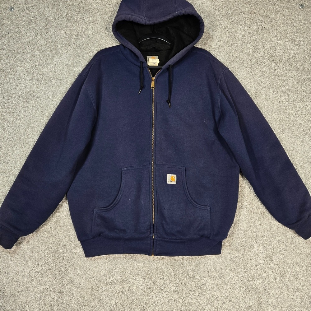 Vintage Carhartt J149 Heavyweight Thermal Lined Full Zip Hoodie Men Medium Navy